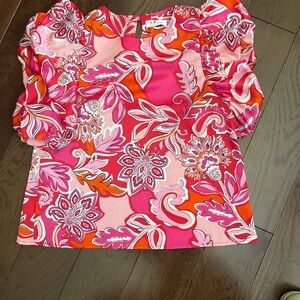 THML Bright Pink Floral Puff-Sleeve Women's Top